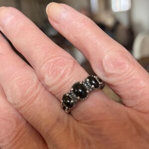 American West Black Onyx and Silver Beaded Ring 8 by Caroline Pollack.